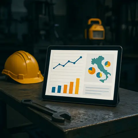 Responsabile commessa che analizza dati su un portatile